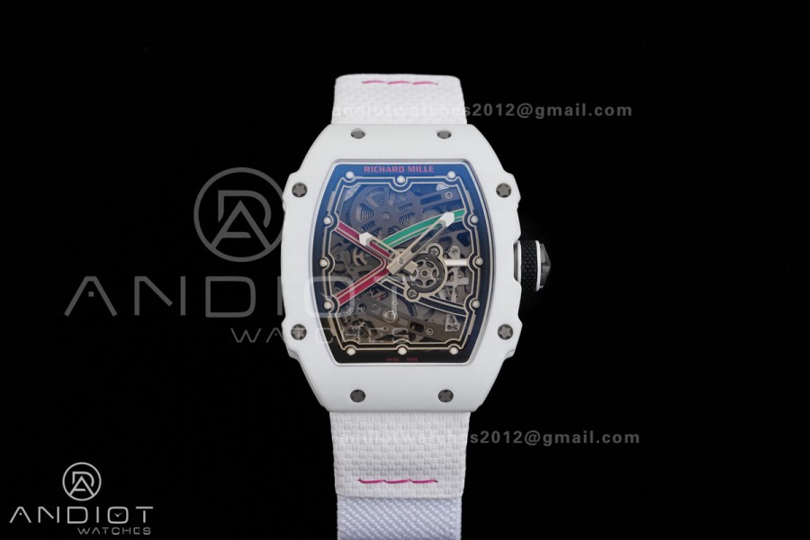 AVF RM67-02 Italy White NTPT Spain Skeleton Dial on White Elastic strap CRMA7 Clone