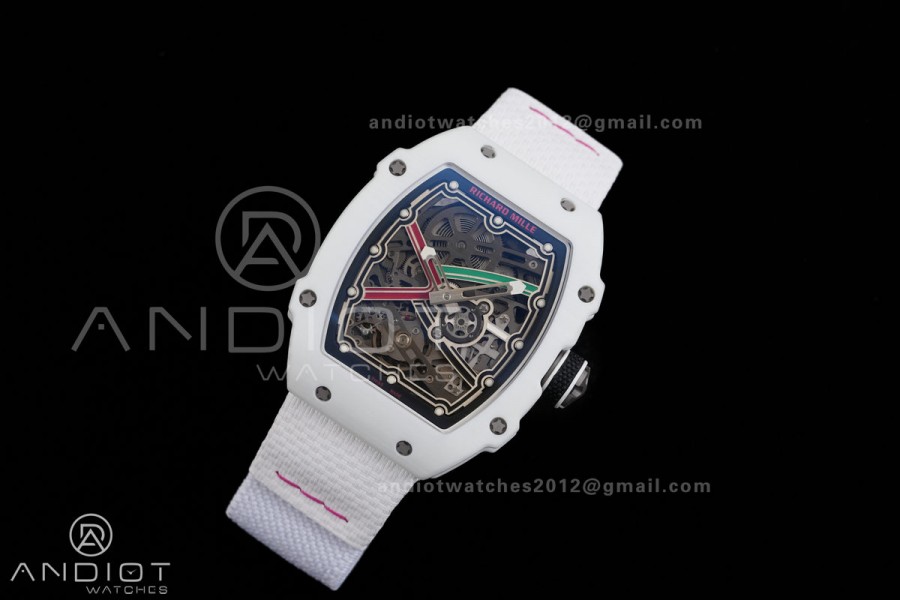 AVF RM67-02 Italy White NTPT Spain Skeleton Dial on White Elastic strap CRMA7 Clone