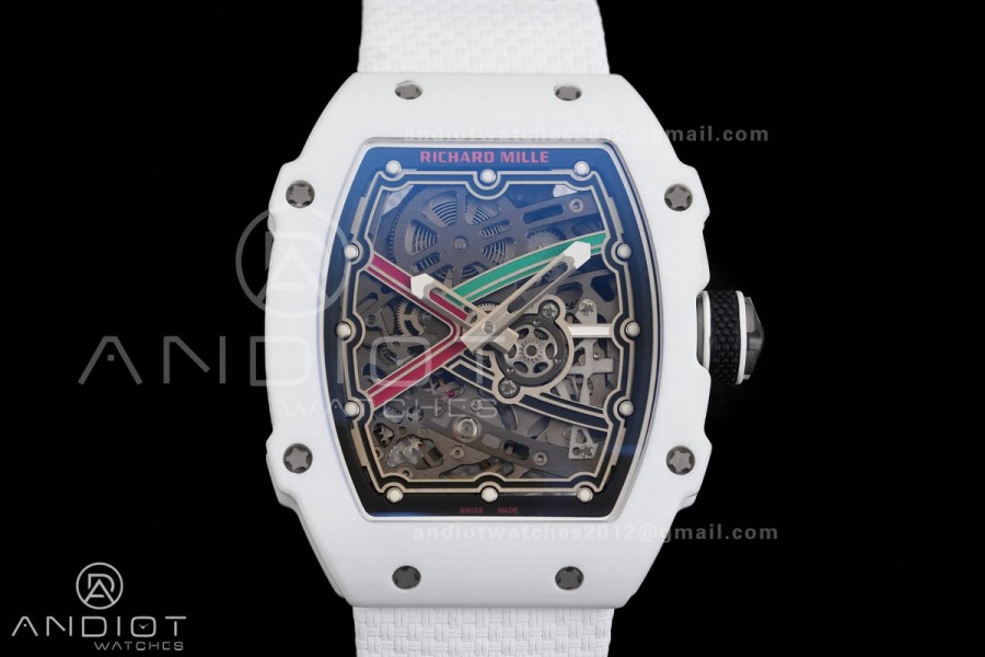 AVF RM67-02 Italy White NTPT Spain Skeleton Dial on White Elastic strap CRMA7 Clone