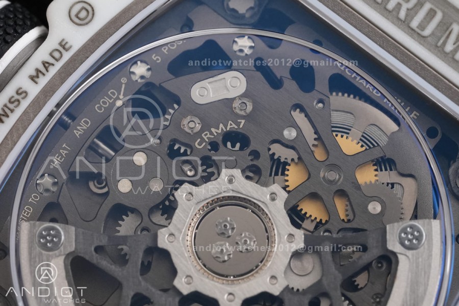 AVF RM67-02 Italy White NTPT Spain Skeleton Dial on White Elastic strap CRMA7 Clone