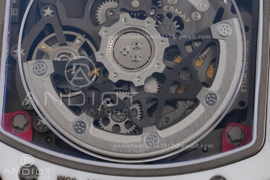 AVF RM67-02 White NTPT Spain Skeleton Dial on Red Elastic strap CRMA7 Clone