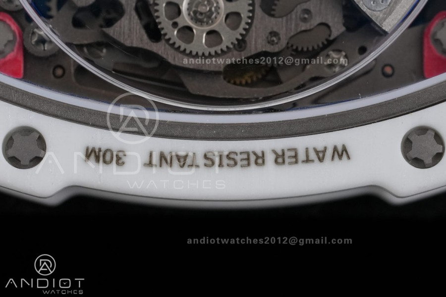 AVF RM67-02 White NTPT Spain Skeleton Dial on Red Elastic strap CRMA7 Clone