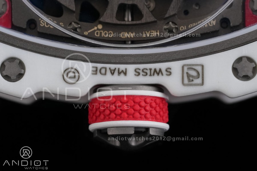 AVF RM67-02 White NTPT Spain Skeleton Dial on Red Elastic strap CRMA7 Clone