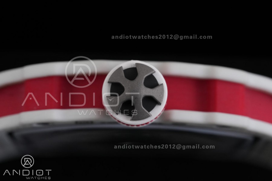 AVF RM67-02 White NTPT Spain Skeleton Dial on Red Elastic strap CRMA7 Clone