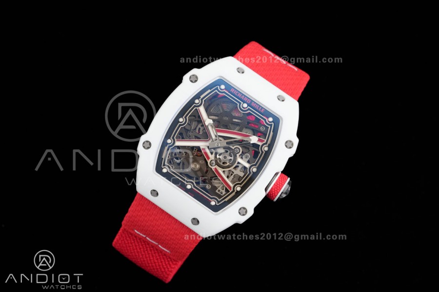 AVF RM67-02 White NTPT Spain Skeleton Dial on Red Elastic strap CRMA7 Clone