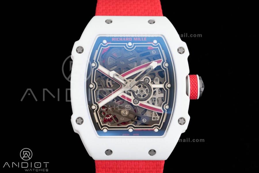 AVF RM67-02 White NTPT Spain Skeleton Dial on Red Elastic strap CRMA7 Clone