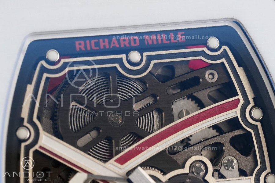 AVF RM67-02 White NTPT Spain Skeleton Dial on Red Elastic strap CRMA7 Clone