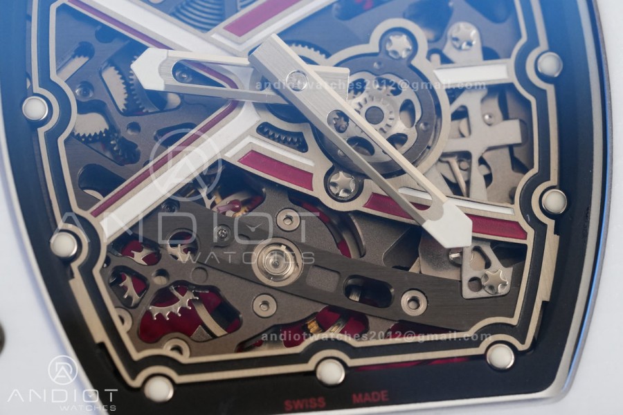 AVF RM67-02 White NTPT Spain Skeleton Dial on Red Elastic strap CRMA7 Clone