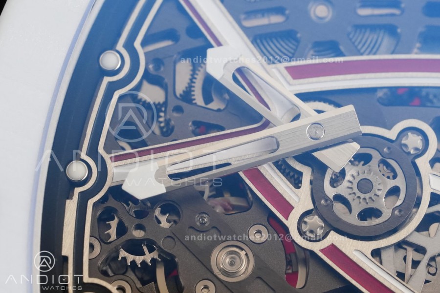 AVF RM67-02 White NTPT Spain Skeleton Dial on Red Elastic strap CRMA7 Clone