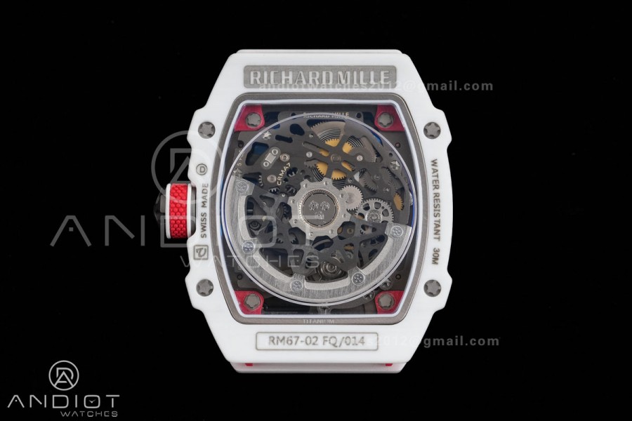 AVF RM67-02 White NTPT Spain Skeleton Dial on Red Elastic strap CRMA7 Clone