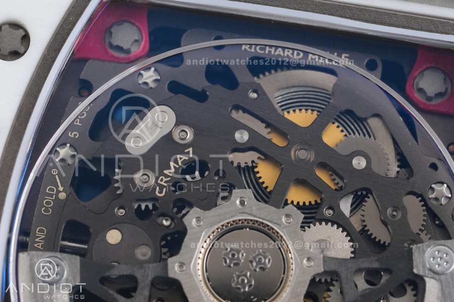 AVF RM67-02 White NTPT Spain Skeleton Dial on Red Elastic strap CRMA7 Clone