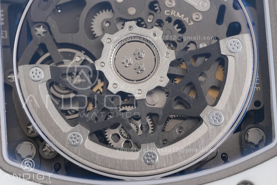 AVF RM67-02 France White NTPT Spain Skeleton Dial on Blue Elastic strap CRMA7 Clone