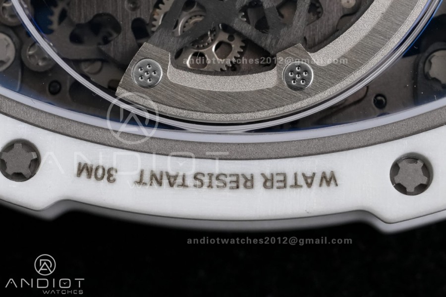 AVF RM67-02 France White NTPT Spain Skeleton Dial on Blue Elastic strap CRMA7 Clone