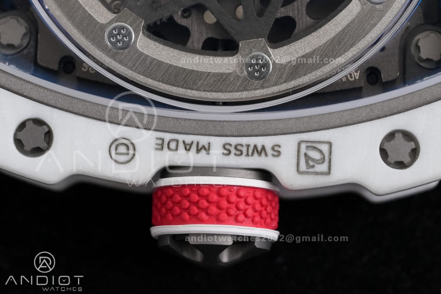 AVF RM67-02 France White NTPT Spain Skeleton Dial on Blue Elastic strap CRMA7 Clone