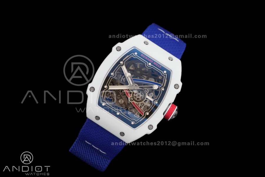 AVF RM67-02 France White NTPT Spain Skeleton Dial on Blue Elastic strap CRMA7 Clone