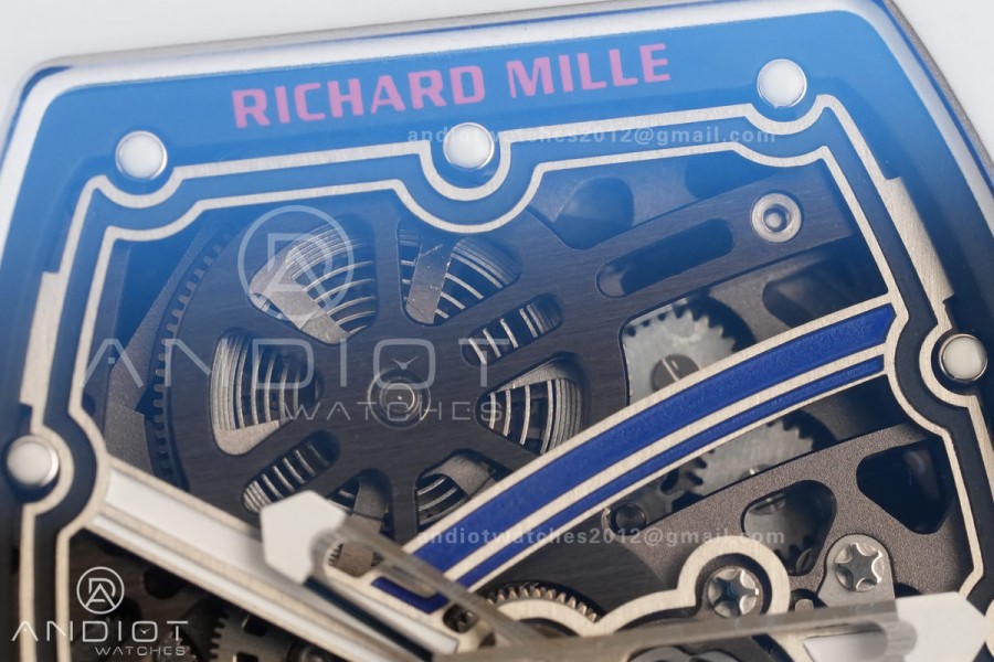 AVF RM67-02 France White NTPT Spain Skeleton Dial on Blue Elastic strap CRMA7 Clone