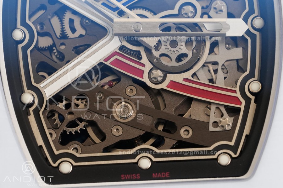 AVF RM67-02 France White NTPT Spain Skeleton Dial on Blue Elastic strap CRMA7 Clone