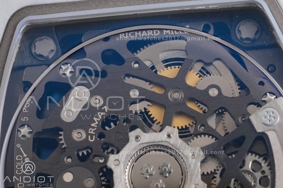 AVF RM67-02 France White NTPT Spain Skeleton Dial on Blue Elastic strap CRMA7 Clone