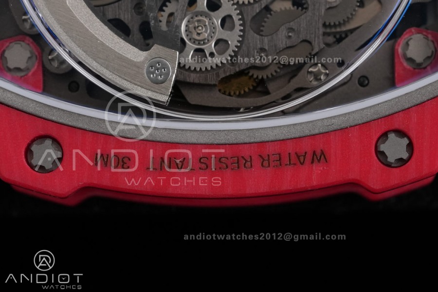 AVF RM67-02 Red NTPT Spain Skeleton Dial on Red Elastic strap CRMA7 Clone