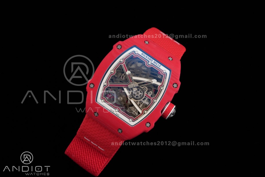 AVF RM67-02 Red NTPT Spain Skeleton Dial on Red Elastic strap CRMA7 Clone
