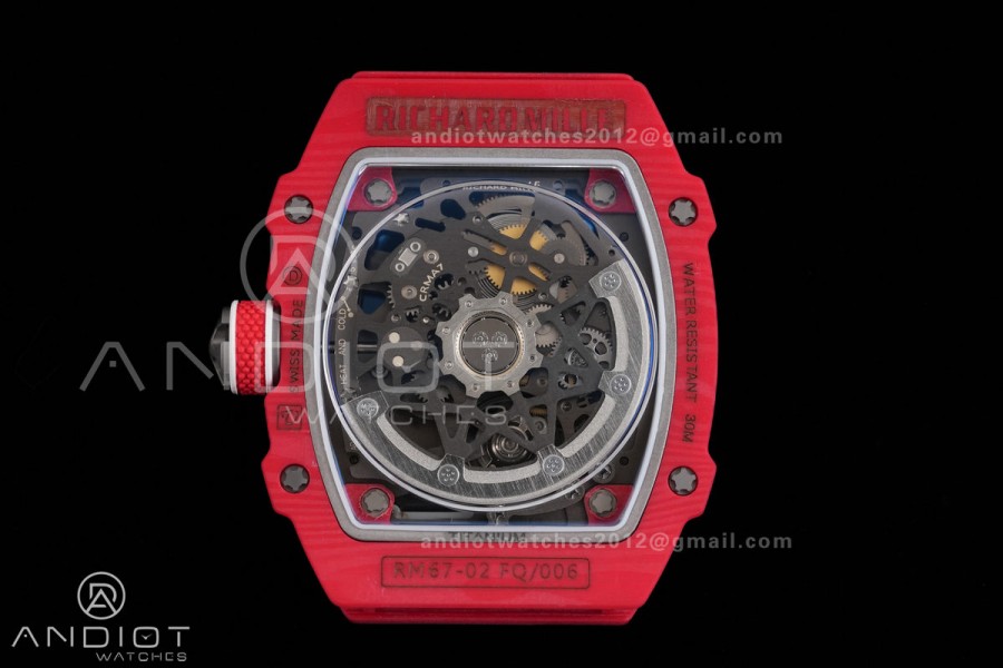 AVF RM67-02 Red NTPT Spain Skeleton Dial on Red Elastic strap CRMA7 Clone