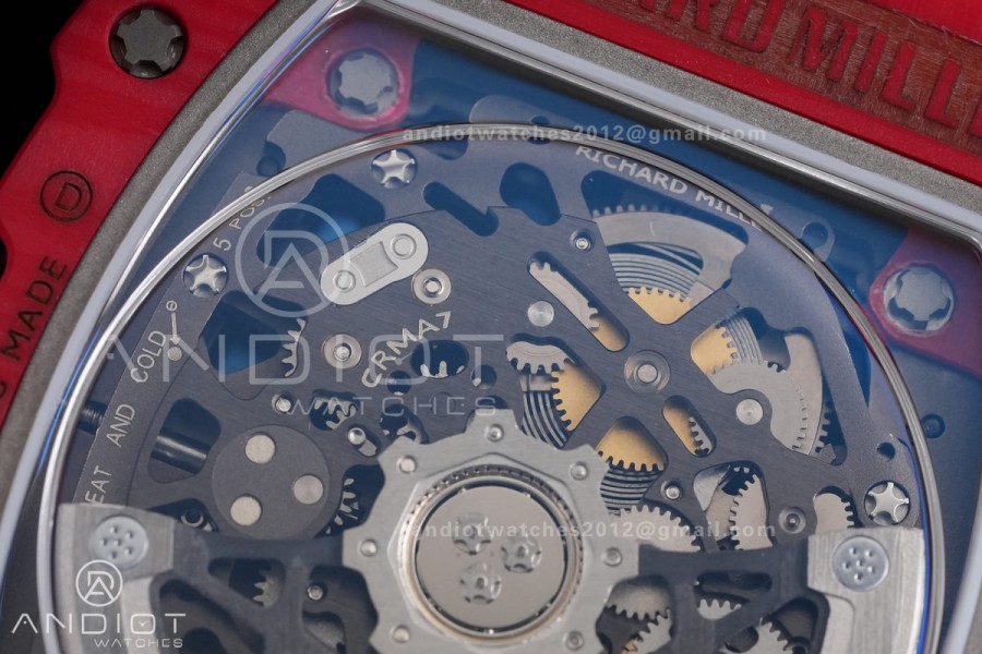 AVF RM67-02 Red NTPT Spain Skeleton Dial on Red Elastic strap CRMA7 Clone