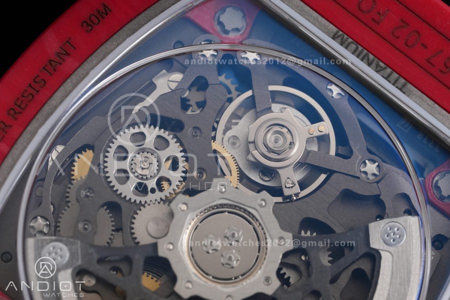 AVF RM67-02 Red NTPT Spain Skeleton Dial on Red Elastic strap CRMA7 Clone