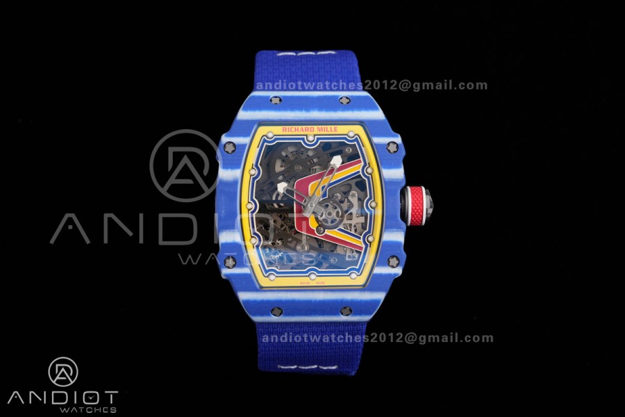 AVF RM67-02 Blue NTPT Spain Skeleton Dial on Blue Elastic strap CRMA7 Clone