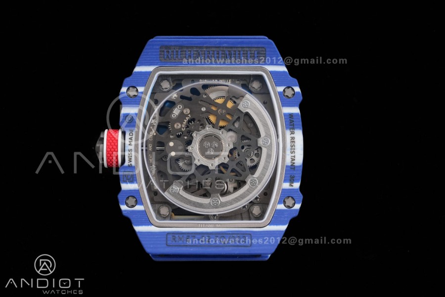 AVF RM67-02 Blue NTPT Spain Skeleton Dial on Blue Elastic strap CRMA7 Clone