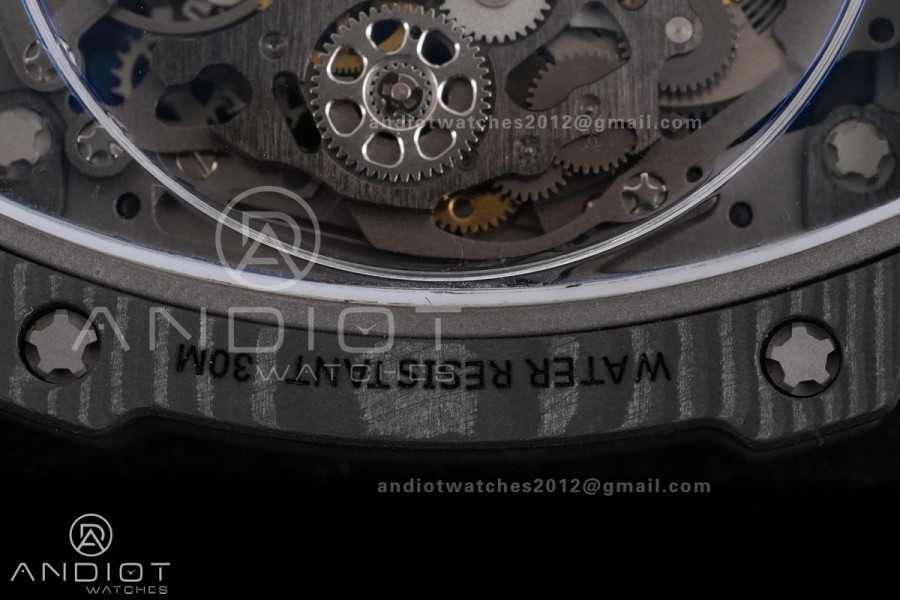 AVF RM67-02 Black NTPT Spain Skeleton Dial on light blue Elastic strap CRMA7 Clone