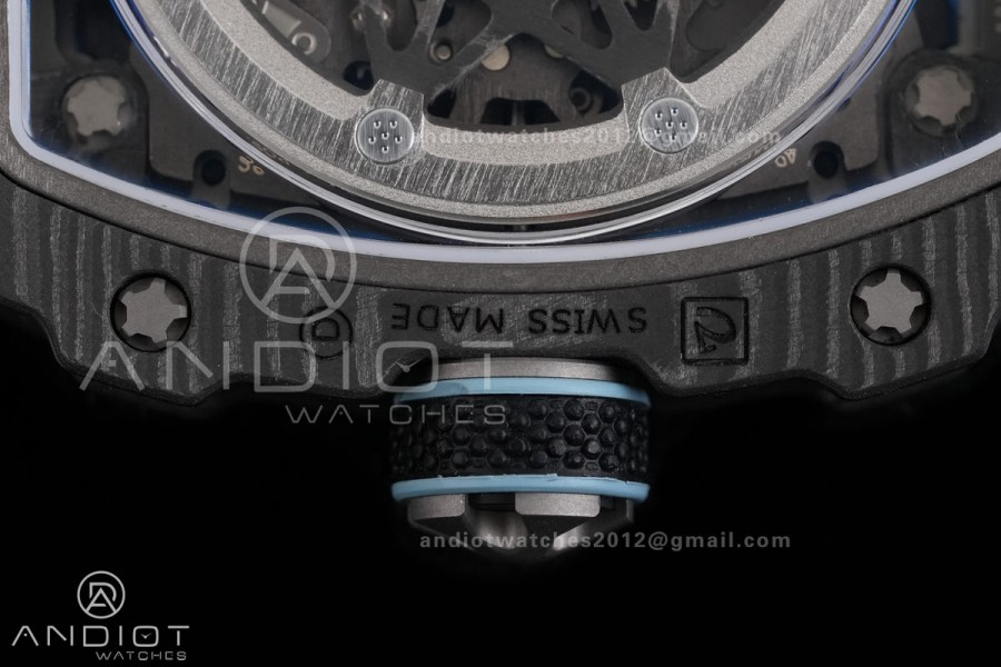 AVF RM67-02 Black NTPT Spain Skeleton Dial on light blue Elastic strap CRMA7 Clone