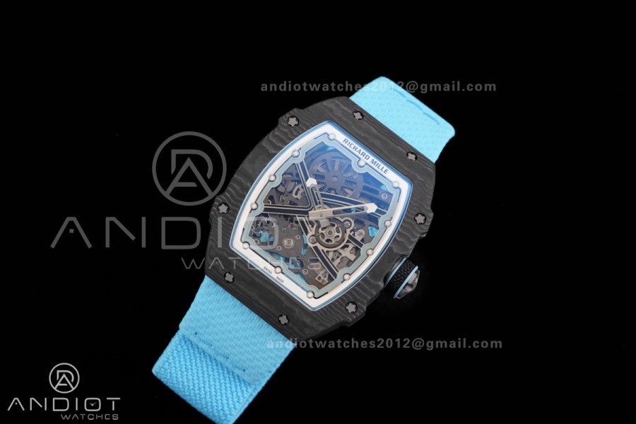AVF RM67-02 Black NTPT Spain Skeleton Dial on light blue Elastic strap CRMA7 Clone