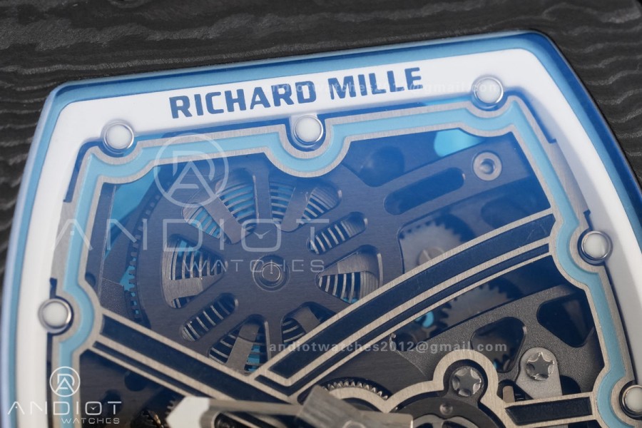 AVF RM67-02 Black NTPT Spain Skeleton Dial on light blue Elastic strap CRMA7 Clone