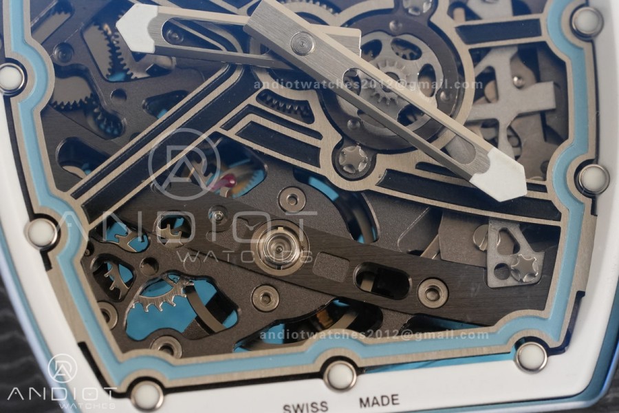 AVF RM67-02 Black NTPT Spain Skeleton Dial on light blue Elastic strap CRMA7 Clone