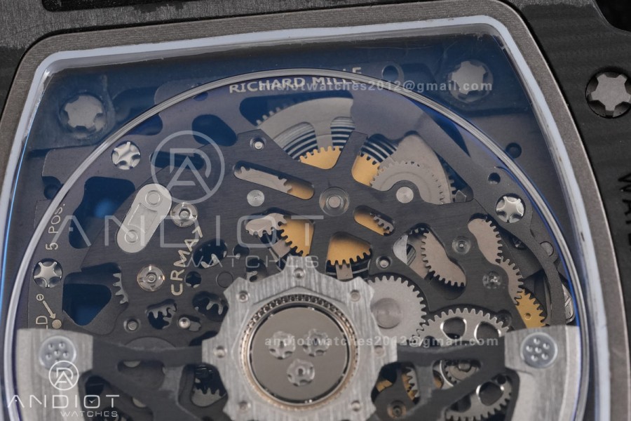 AVF RM67-02 Black NTPT Spain Skeleton Dial on light blue Elastic strap CRMA7 Clone