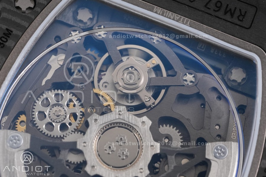 AVF RM67-02 Black NTPT Spain Skeleton Dial on light blue Elastic strap CRMA7 Clone