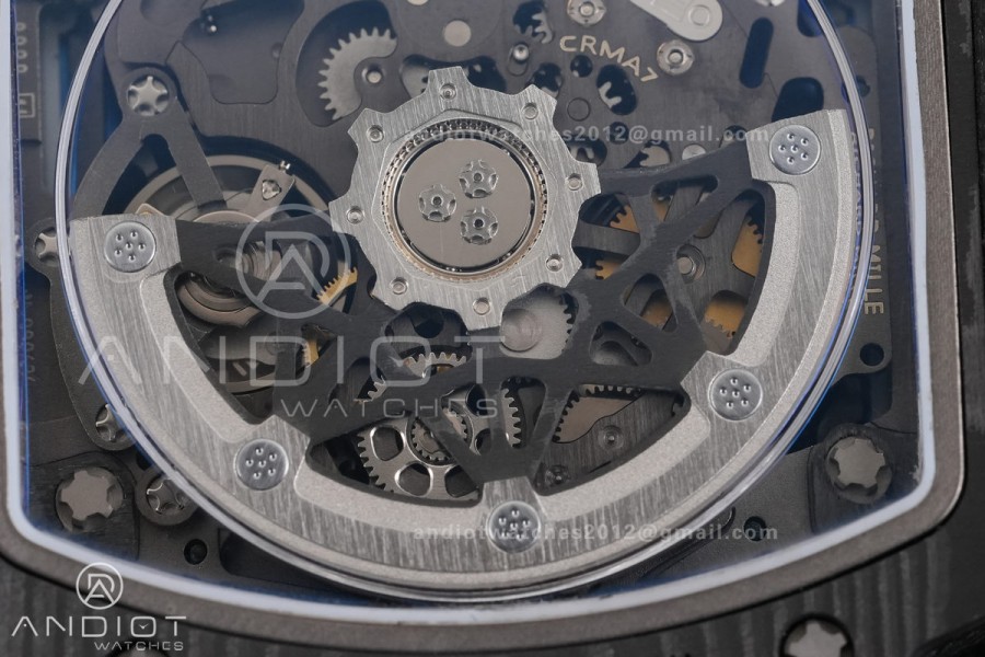 AVF RM67-02 Black NTPT Spain Skeleton Dial on light blue Elastic strap CRMA7 Clone