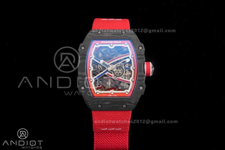 AVF RM67-02 Black NTPT Spain Skeleton Dial on Red Elastic strap CRMA7 Clone