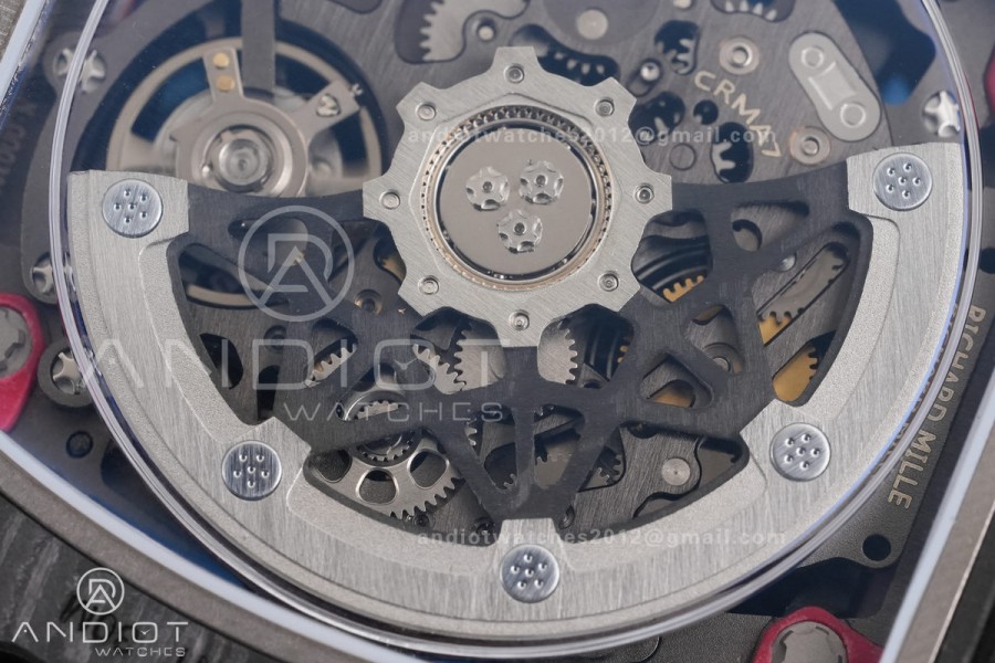 AVF RM67-02 Black NTPT Spain Skeleton Dial on Red Elastic strap CRMA7 Clone