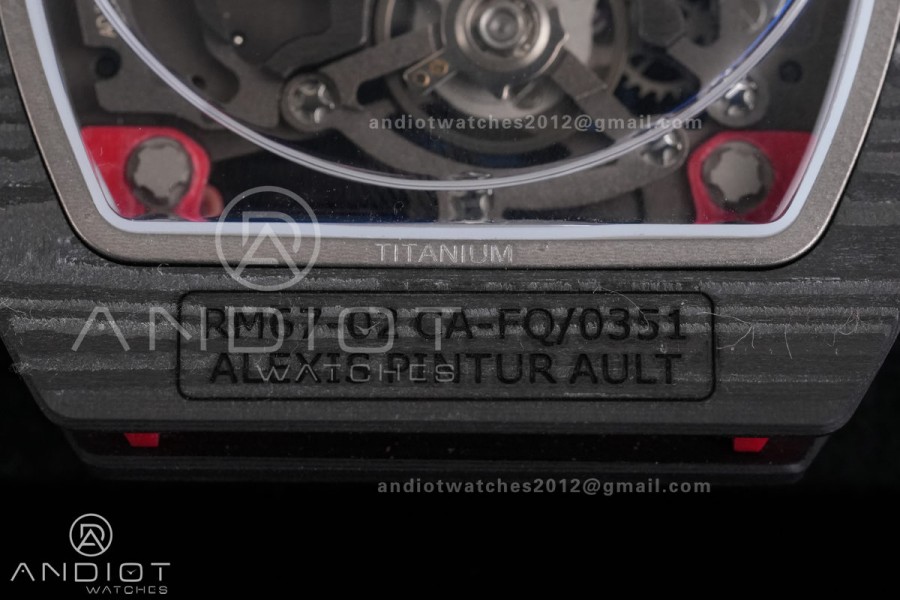 AVF RM67-02 Black NTPT Spain Skeleton Dial on Red Elastic strap CRMA7 Clone