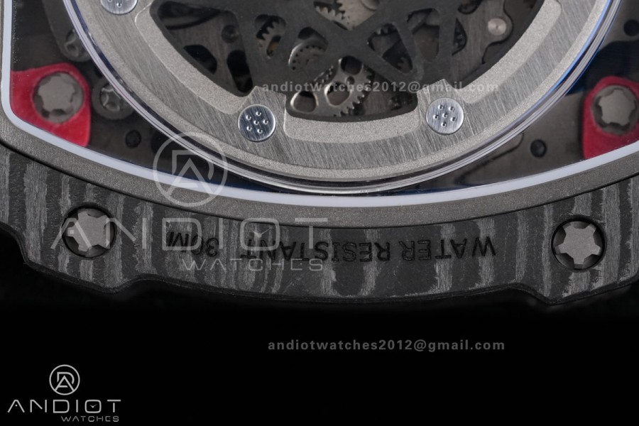 AVF RM67-02 Black NTPT Spain Skeleton Dial on Red Elastic strap CRMA7 Clone