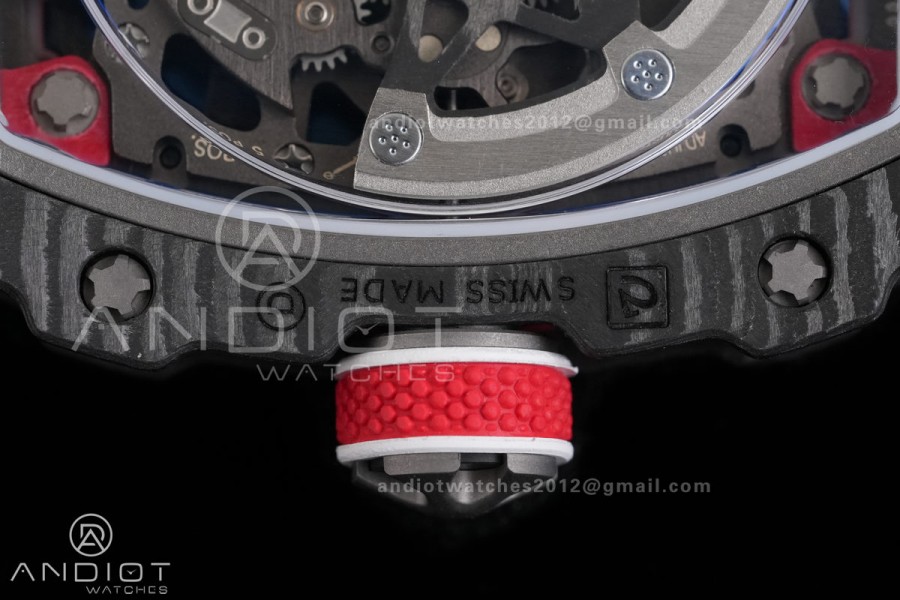 AVF RM67-02 Black NTPT Spain Skeleton Dial on Red Elastic strap CRMA7 Clone