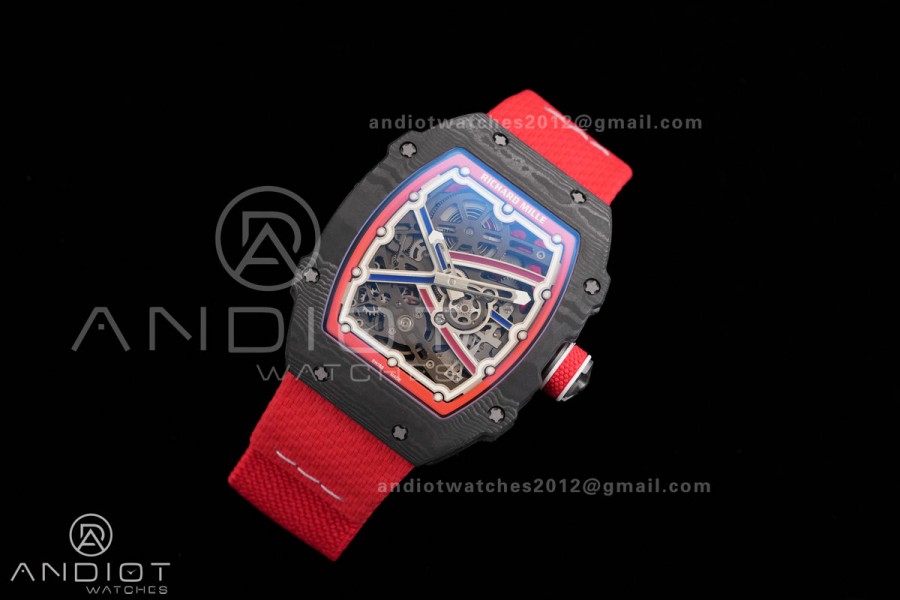 AVF RM67-02 Black NTPT Spain Skeleton Dial on Red Elastic strap CRMA7 Clone