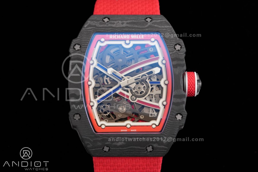 AVF RM67-02 Black NTPT Spain Skeleton Dial on Red Elastic strap CRMA7 Clone