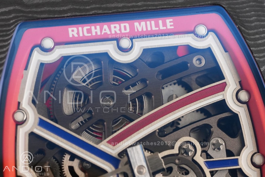 AVF RM67-02 Black NTPT Spain Skeleton Dial on Red Elastic strap CRMA7 Clone