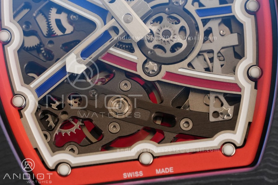 AVF RM67-02 Black NTPT Spain Skeleton Dial on Red Elastic strap CRMA7 Clone