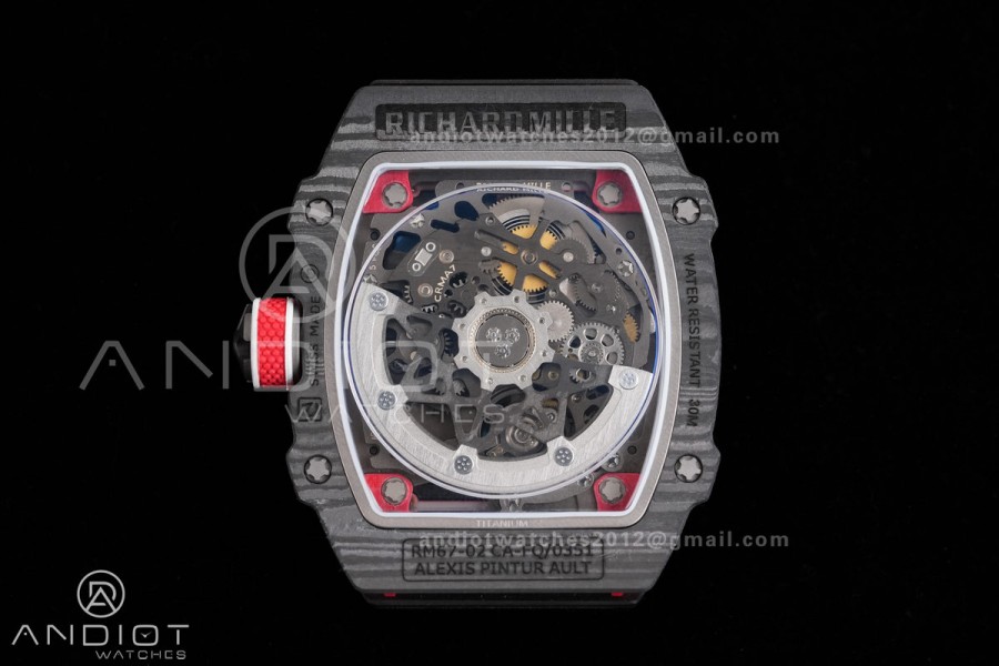 AVF RM67-02 Black NTPT Spain Skeleton Dial on Red Elastic strap CRMA7 Clone