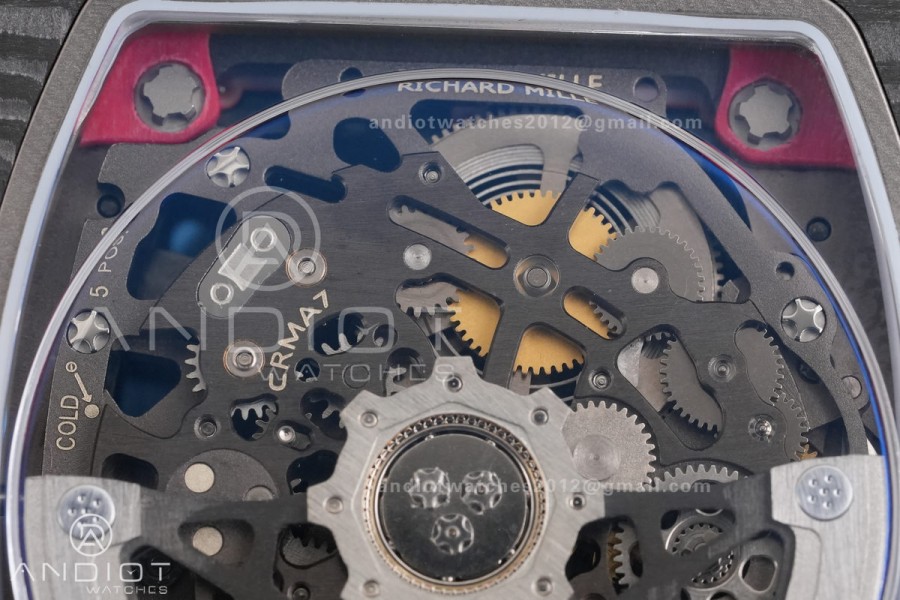 AVF RM67-02 Black NTPT Spain Skeleton Dial on Red Elastic strap CRMA7 Clone