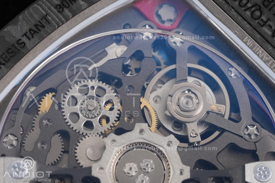 AVF RM67-02 Black NTPT Spain Skeleton Dial on Red Elastic strap CRMA7 Clone