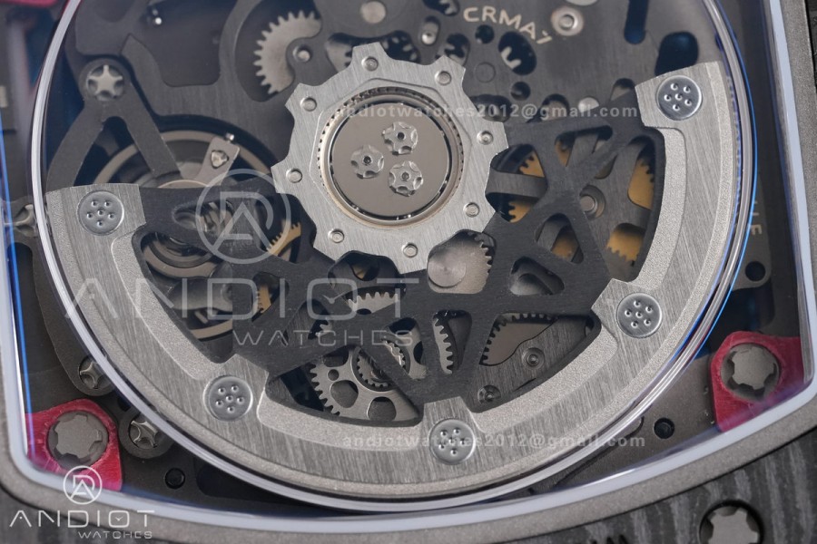 AVF RM67-02 Germany Black NTPT Spain Skeleton Dial on Red Elastic strap CRMA7 Clone